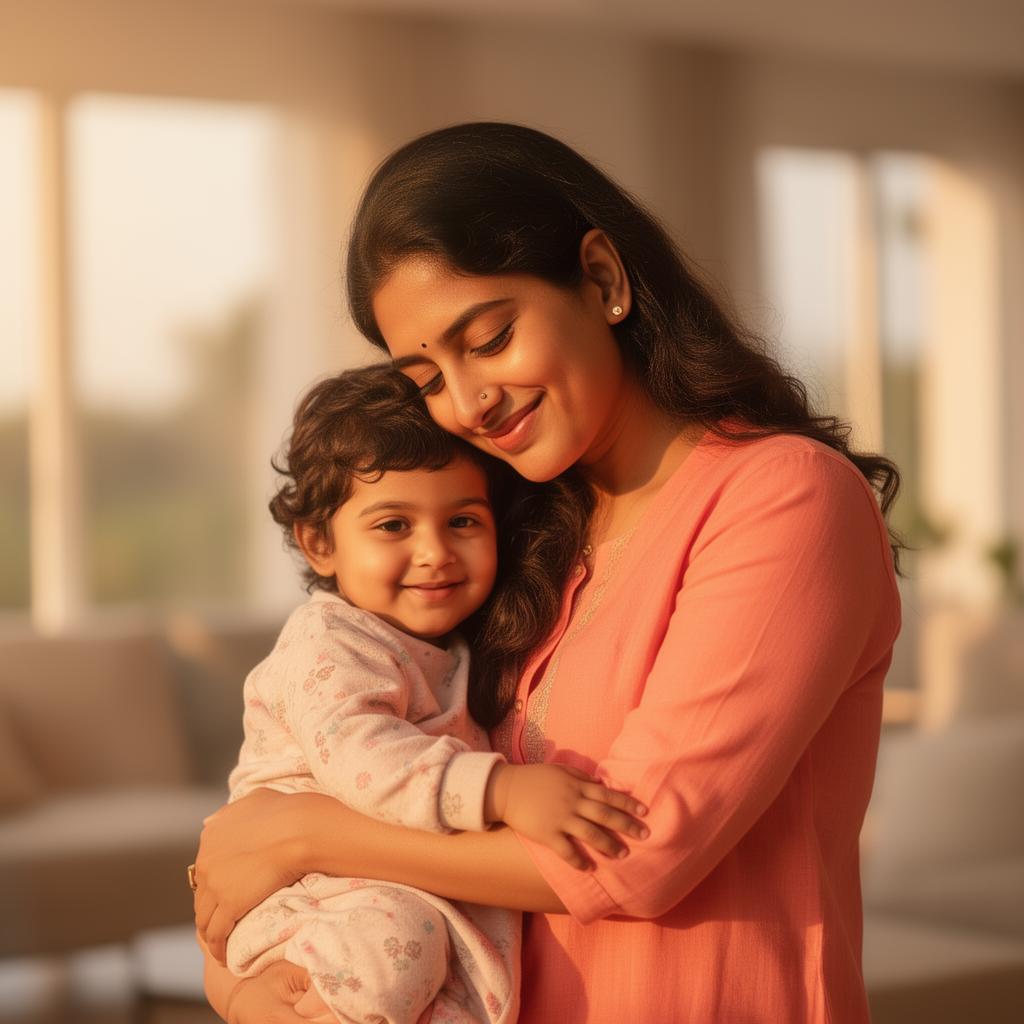 Calm mother holding her child